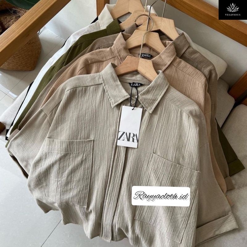 Rayyacloth.id Zavila Shirt Rayon Crinkle - Kemeja Jumbo Saku 2 - Cozie Top Kemeja Linen - Blouse Wan