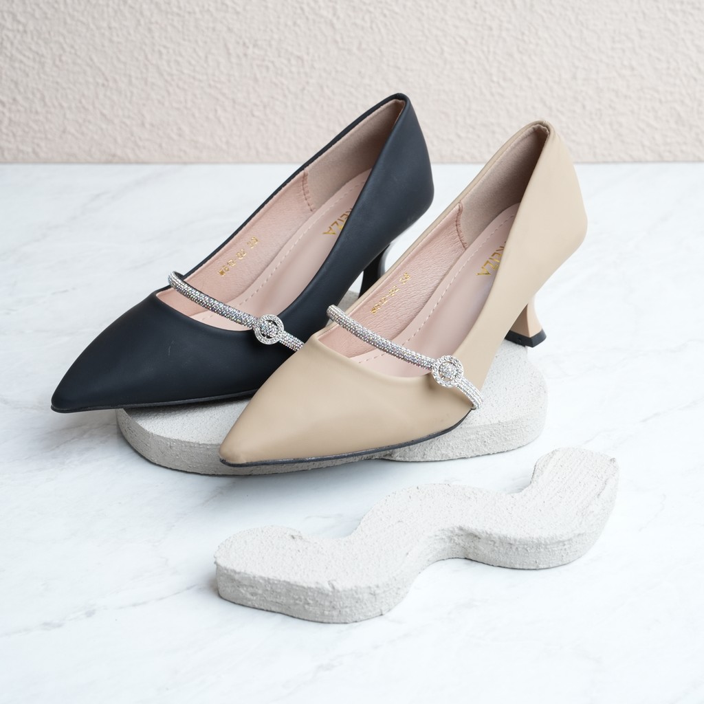 Peter Keiza Sepatu Wanita Pantofel Formal Heels Polos dengan Tali Tengah WB12-02