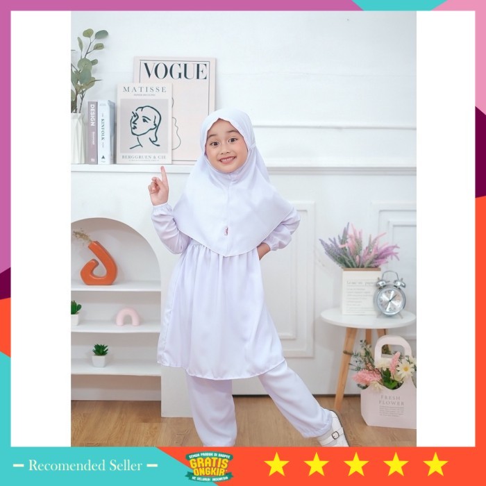 Bahan Bagus Berkualitas Premium Termurah /Setelan Baju Muslim Anak Perempuan Busana Muslim Putih Ana