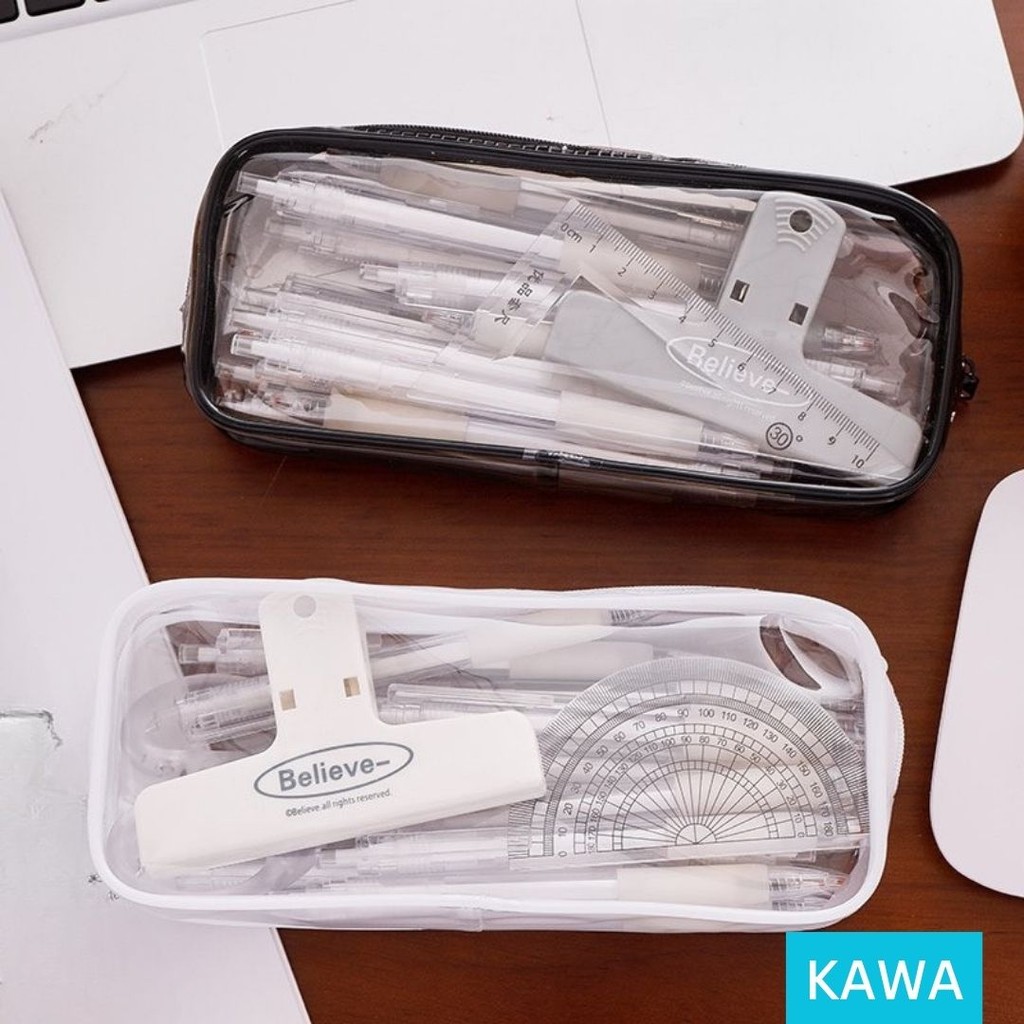 

KAWA Tempat Penyimpanan Alat Tulis Transparant Kotak Pensil Aesthetic Pencil Case Pouch Make Up