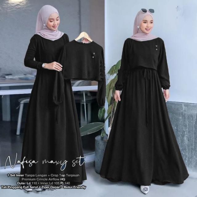 - Nafisa Maxy Set 2in1 inner+outer Gamis Wanita