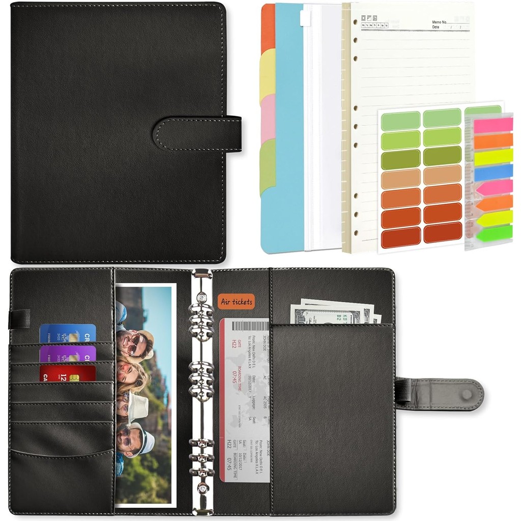 

2025 NEW A5A5 Notebook Binder Set - 6 Ring PU Leather Planner,5 PCS File Divider,45 Sheets A5 Loose Leaf Paper,Label Stickers
