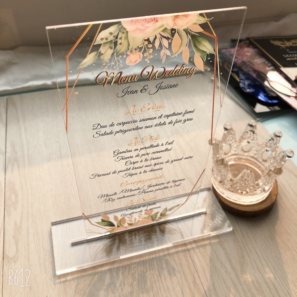 

White Peony Acrylic Menu Cards With Base,10pcs Custom Menu Cards,Acrylic Wedding Invitations,Acrylic Wedding Menu,Dinner Menus