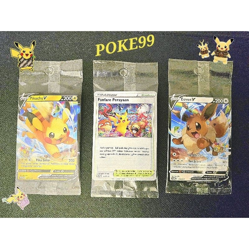 PROMO ORI PROMO Pikachu EEVEE V FANFARE. Stok LIMITED kartu pokemon Indonesia. Dapat 3 kartu 1 set