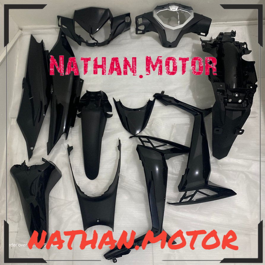 Full Body Supra X 125 FI 2014 2015 2016 2017 2018 Hitam Glossy WIN | complete set bodi kasar halus m