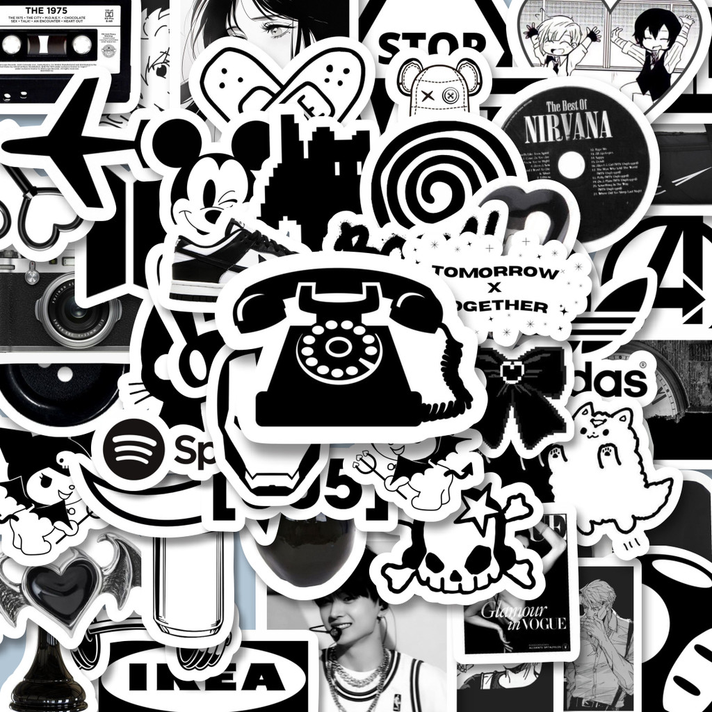 

100PCS Lucu Stiker Random Aesthetic Black & White Stiker Aesthetic Stiker Anti Air Stikers Berperekat Waterproof sticker decal buat Motor Helm Buku Journal Koper Casing HP Laptop Botol Minum Hadiah anak
