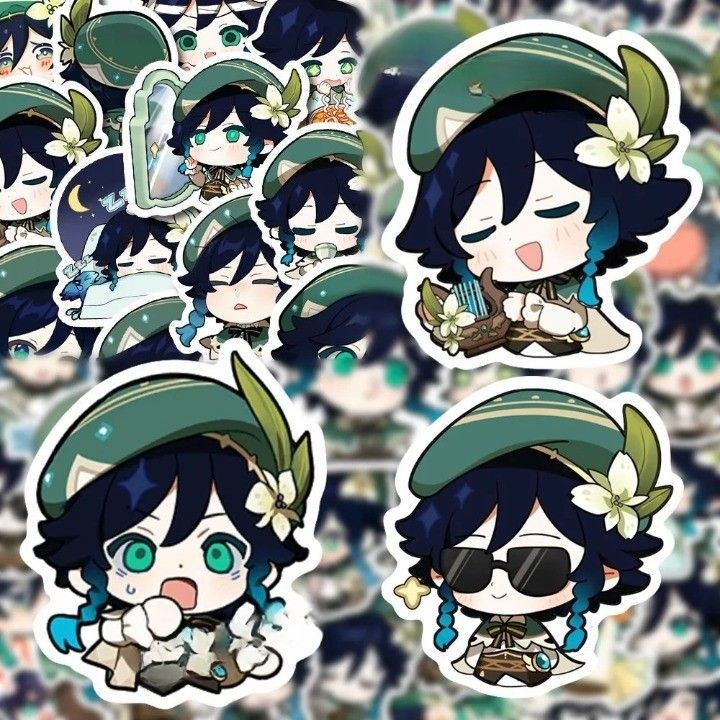 

58PCS Anime Genshin Impact Venti Girl Stickers For Laptop Guitar Phone Luggage Waterproof Graffiti Helmet Car Decal