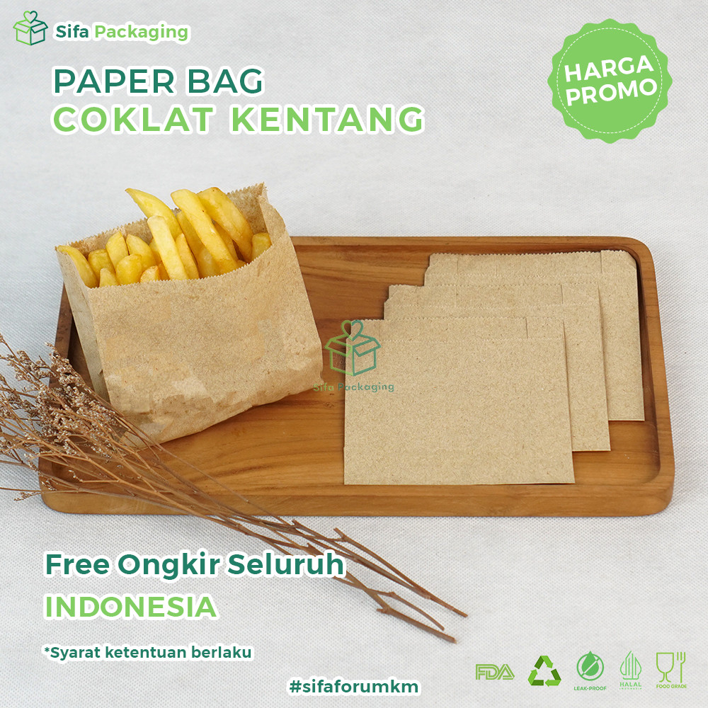 Paper Bag French Fries Isi 100 Pcs Kantong Kertas Polos Warna Coklat Kentang Goreng Kantong Kertas S