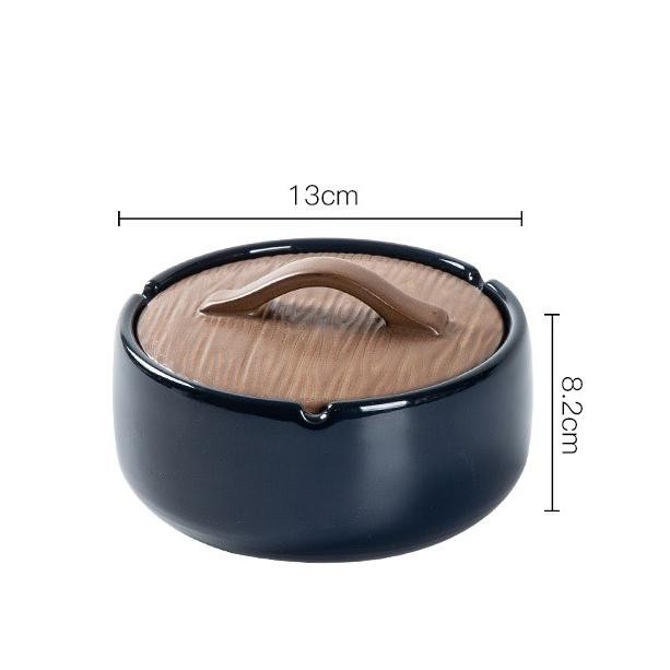 Dobu Ashtray / Asbak Tempat Abu Rokok Keramik Jepang Dengan Tutup Kayu - Navy