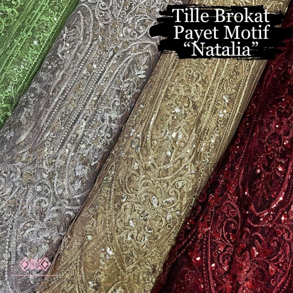 Kain Tille Brokat Kebaya Motif Natalia NEW 2024 Bordir Payet Premium Tulle Meteran Mewah