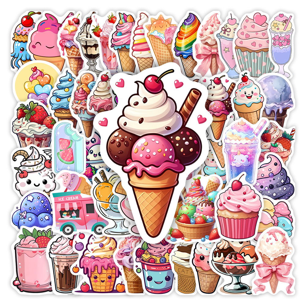 

Summer Ice Cream Stickers Cool DIY Toys Gift for Kids Scrapbook Junk Journals Laptop Phone Luggage Bottles Decorative Waterproof