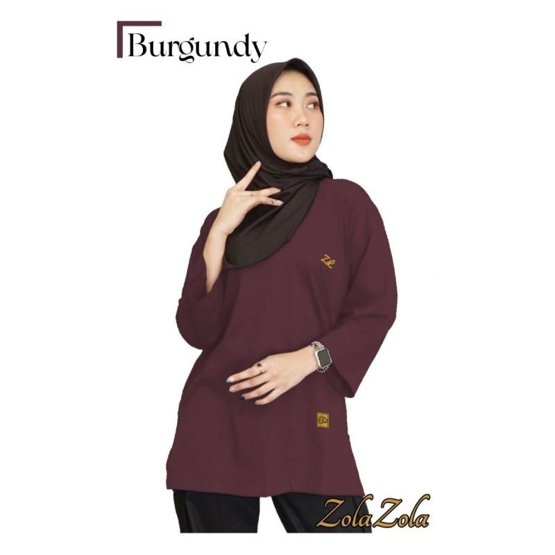 ZOLA STYLE Kaos Oversize Hijab Lengan 7/8 Jumbo Kaos Wanita Kain Katun Combed 24s