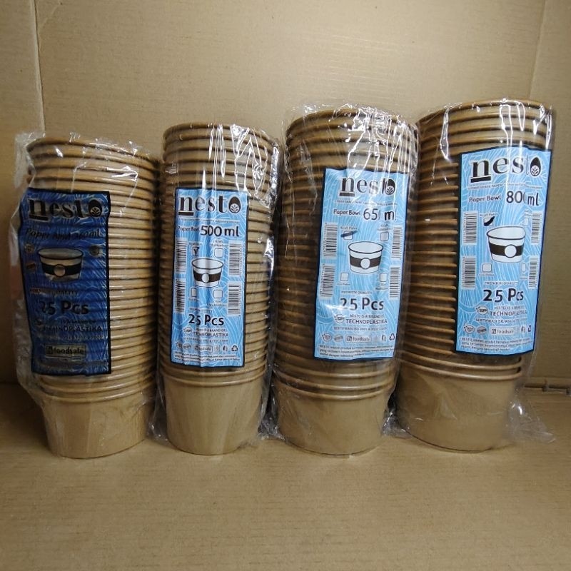 

bowl kraft coklat 360ml, 500ml, 650ml, 800ml /bowl kertas + tutup 25 pcs