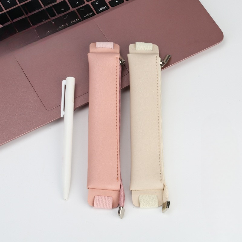 

1PC Office Meeting Elastic Buckle Pu Leather Pen Clip Pen Bag Pencil Case Pen Holder