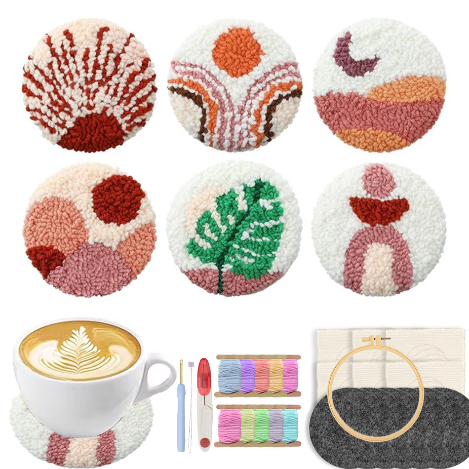 

DIY Punch Needle Coaster Kits Insulation Pad Dining Table Mat Cup Pads Non-slip Coaster Kitchen Accessories Coasters Table Mat