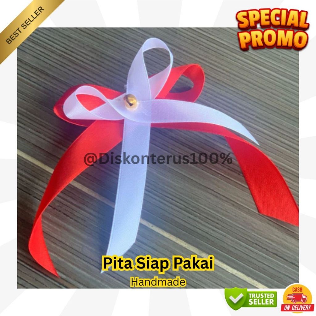 

Pita merah putih siap pakai, pita panitia 17 sdh ada peniti / bross kerudung hijab atau pita utk hampers