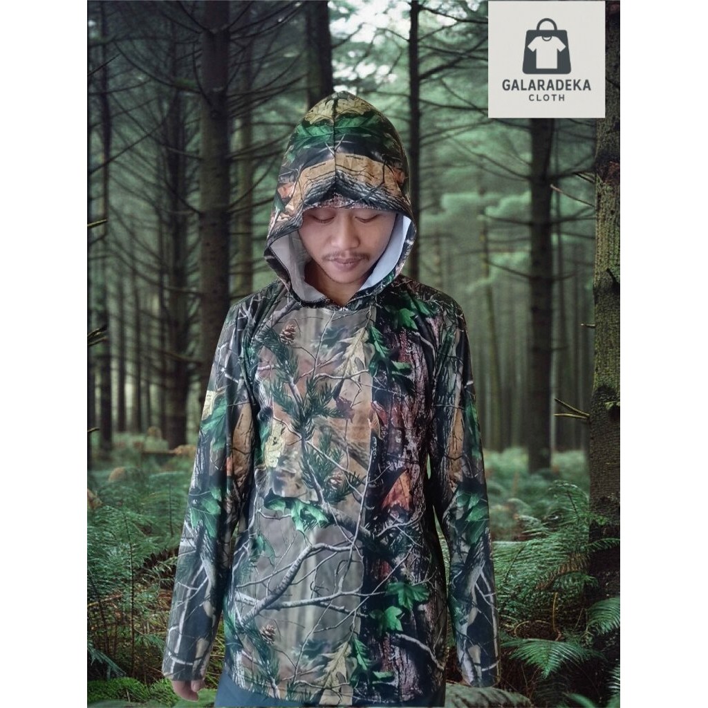 Kaos hoddie kamuflase outdoor motif bagus - Kaos camo berburu lengan panjang ada kupluk