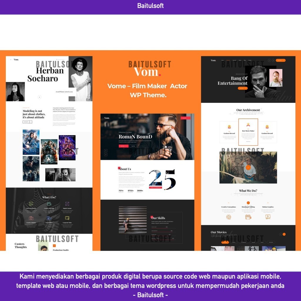 TEMA WEB  VOME - FILM STUDIO MOVIE PRODUCTI WORDPRESS THEME D5437 BAITULSOFT LISENSI ORIGINAL FULL V