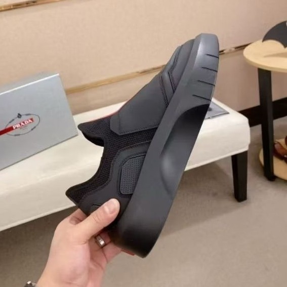 sepatu pria sneaker wedges cowok slip on hitam 1805