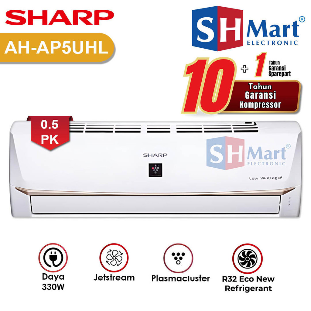AC SHARP 1/2 PK AH-AP5UHL LOW WATT ION PLASMACLUSTER GARANSI RESMI