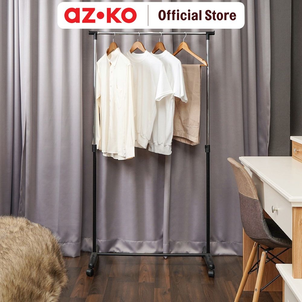 AZKO Stora Gantungan Pakaian Dengan Roda - Hitam Stand Hanger Gantungan Baju Berdiri Clothes Organiz