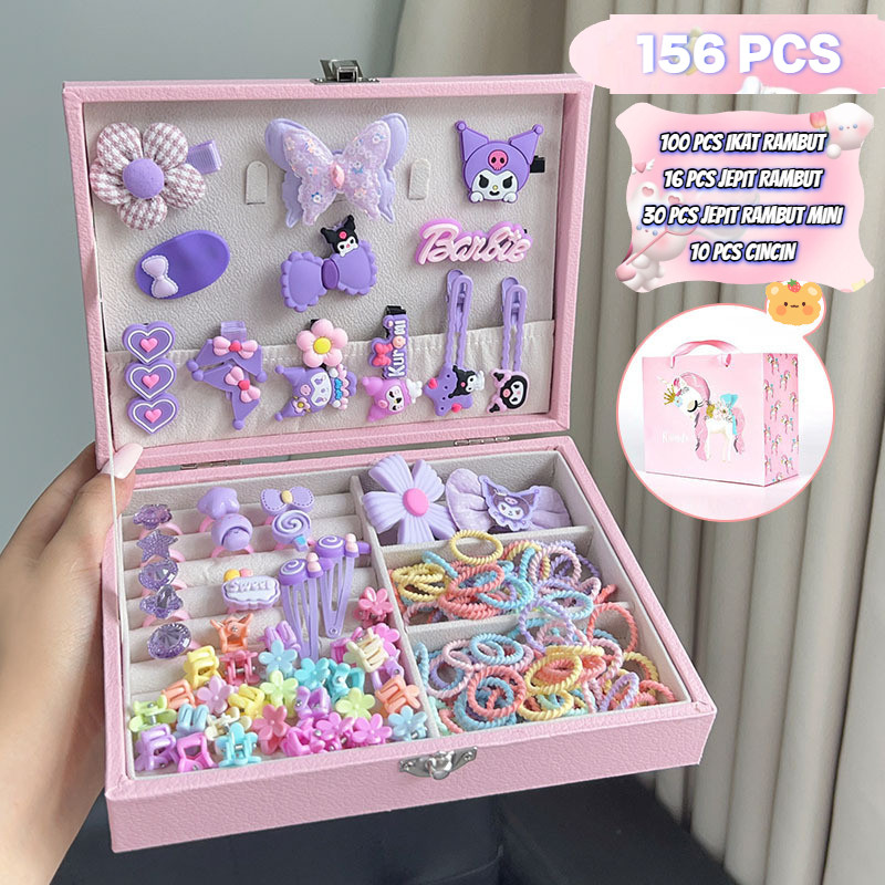 AWC PANDORA BOX AKESORIS ANAK ISI JEPITAN RAMBUT MINI, IKAT RAMBUT DAN CINCIN SERTA AKSESORIS LUCU