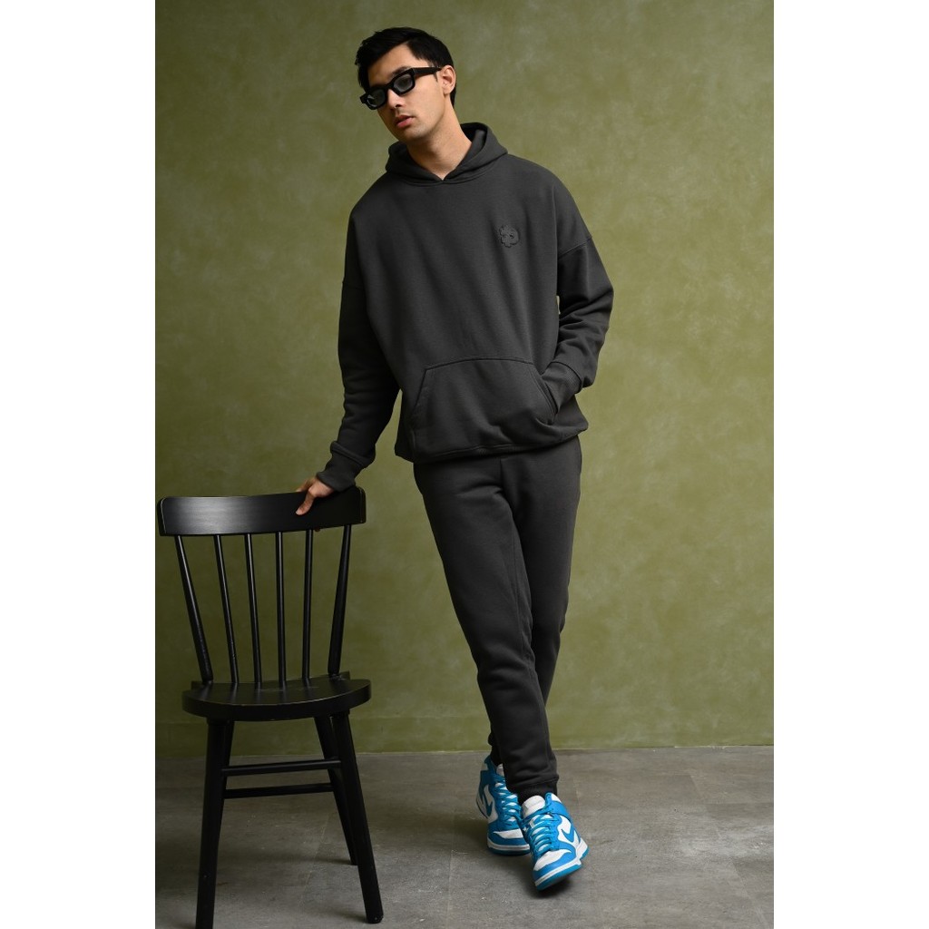 SALE -HOODIE PREPP STUDIO PREPP OVERSIZED HOODIE SIGNATURE PATCH CHARCOAL - L