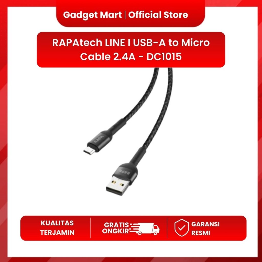 RAPAtech LINE I USB-A to Micro Cable 2.4A 100cm - DC1015RAPAtech LINE I USB A to Micro Cable