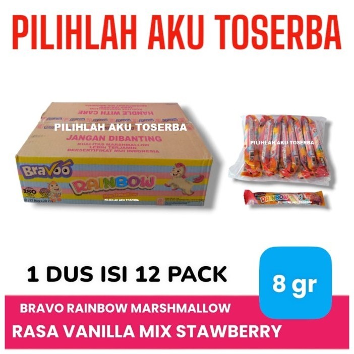 

BRAVOO Rainbow Marshmallow MIX STRAWBERRY - ( HARGA 1 DUS )