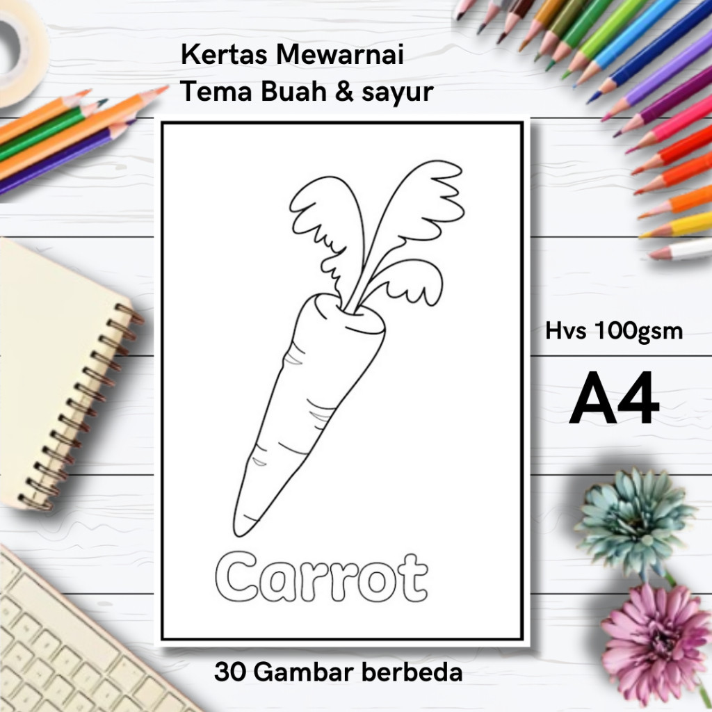 

30 Gambar Kertas mewarnai anak / Coloring / Sketa Tema Buah & sayurclaraa aurel