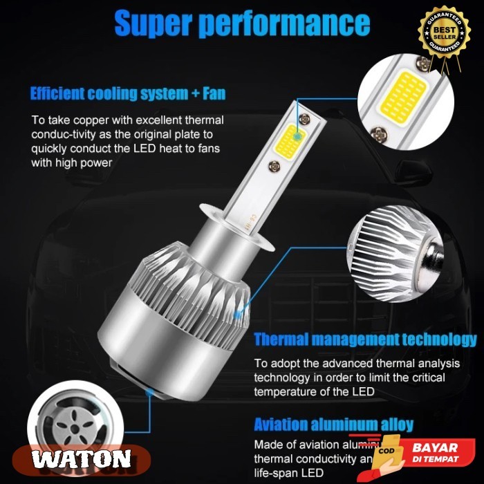 (AD) Lampu LED Mobil C6 3000K Kuning H1 H3 H7 H8 H11 H16 HB3 HB4 - Kuning, H4 Hi Low Beam