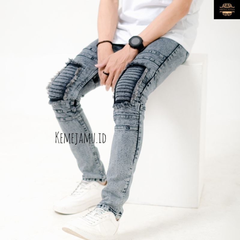celana jeans bikers pria patch lutut skinny / celana jeans bikers pria / celana jeans bikers