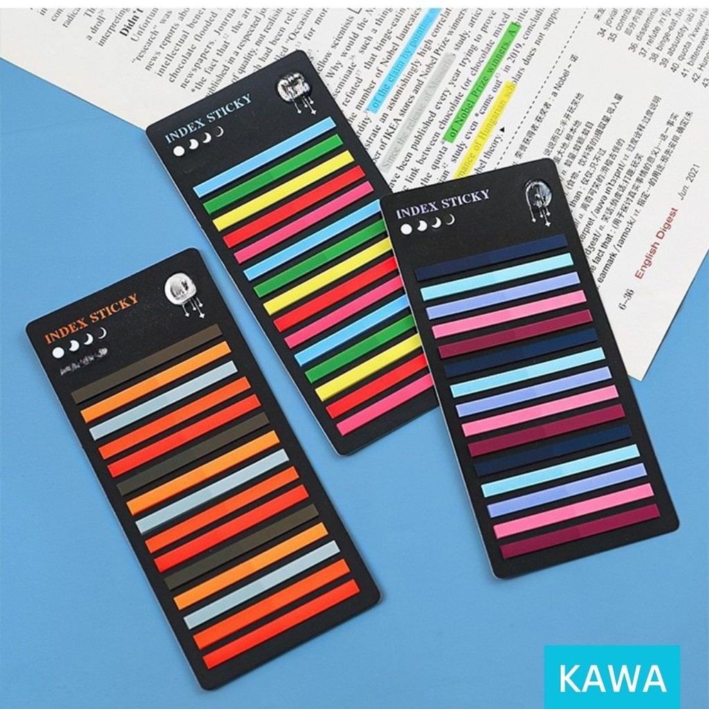 

KAWA Index Mark Sticky Notes Strip Set 15 Warna PET Stick Note Catatan Kertas Tempel Penanda Highlighter