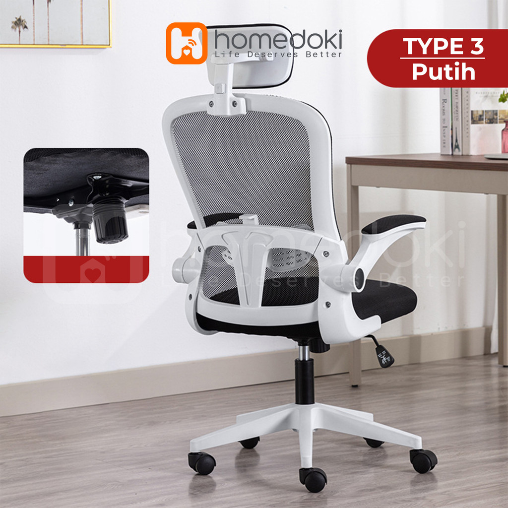 Homedoki HD043 Kursi Kantor Putar Ergonomis - Abu-abu, Hitam, Putih