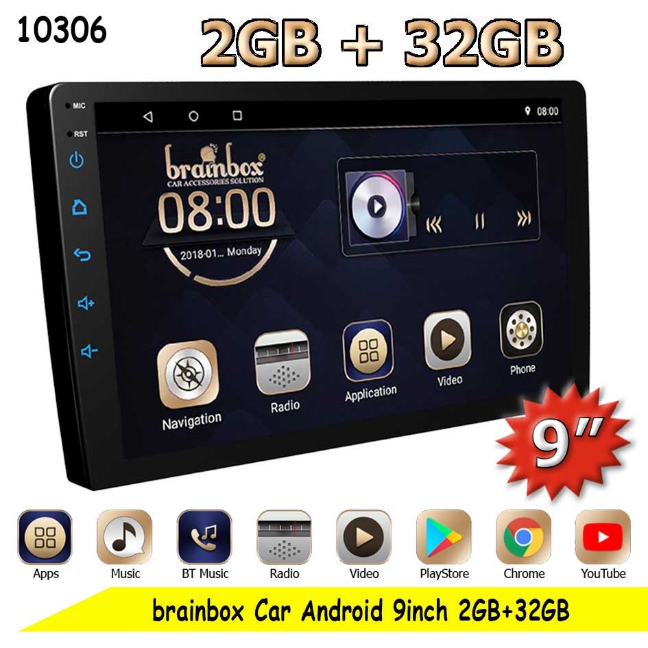 Brainbox TV Android 9 Inch 2GB + 32GB Head Unit Mobil 2 Din Double Din Headunit Tape Mobil MP5 Playe