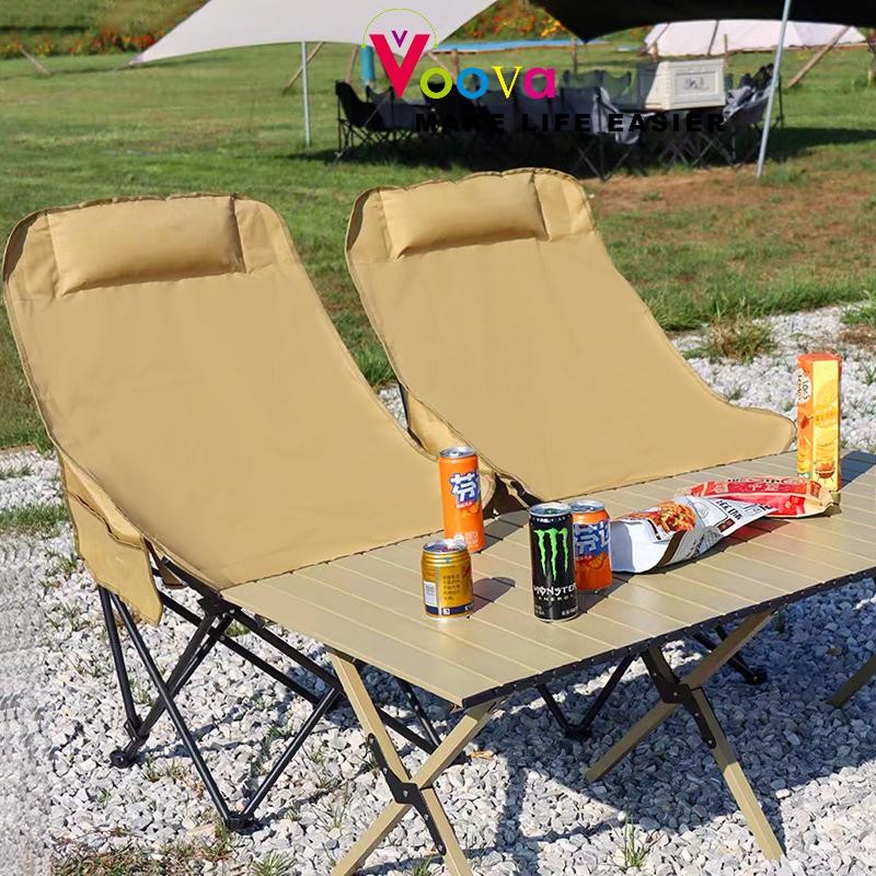 VOOVA Kursi Lipat Outdoor / Kursi Sandaran Kepala Busa/ Kursi Bersantai Camping Kuat/ Kursi Lebar/Te
