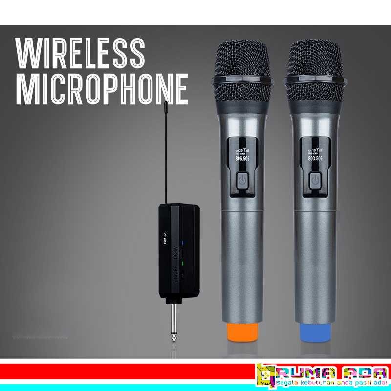 Microphone Karaoke Wireless Rechargeable 2 Channel UHF 2 PCS