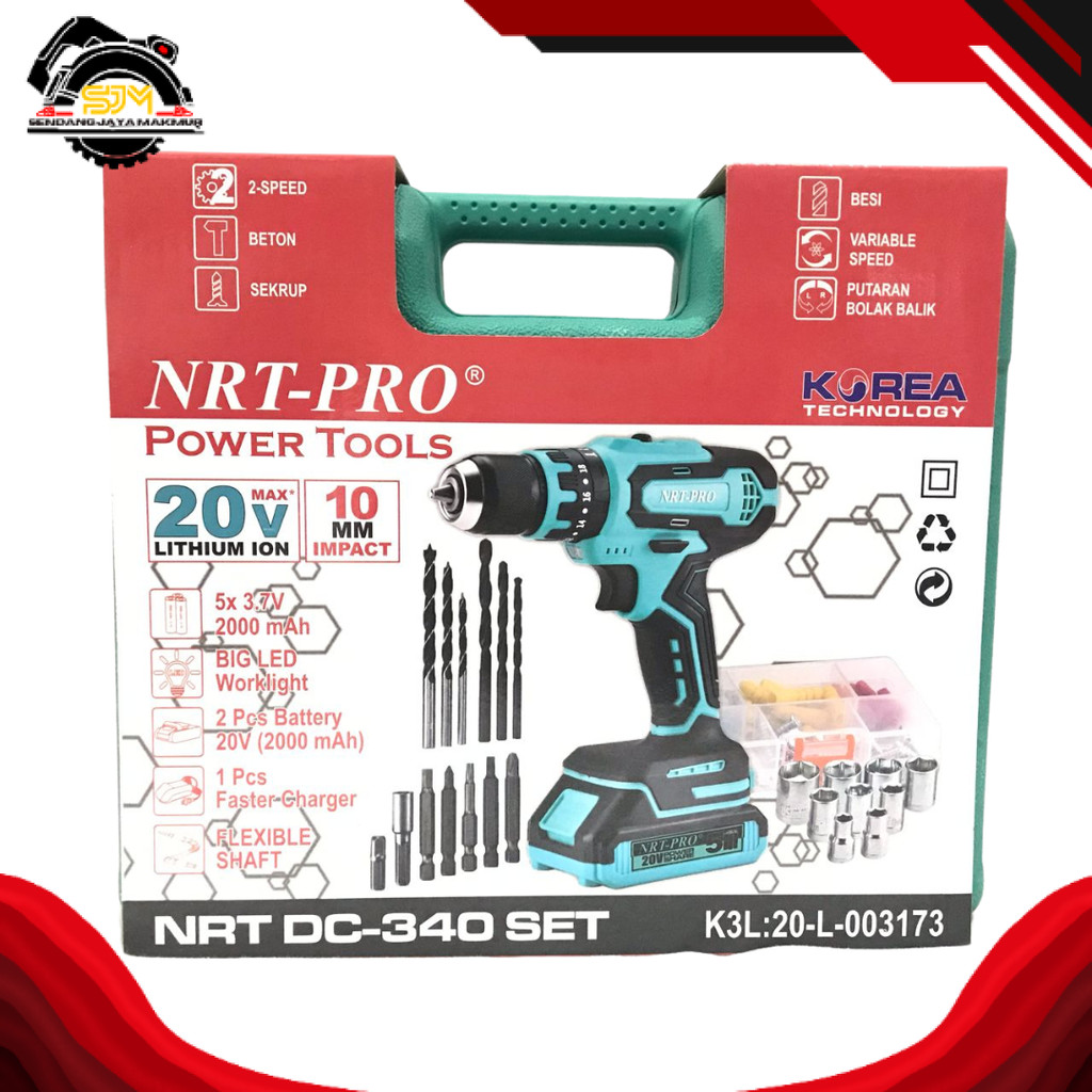 BOR BATTERY / BOR CORDLESS / BOR IMPACT DRILL 10MM DC 340 + SET NRT-PRO