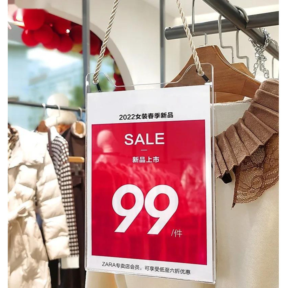 

A4 Hanging Acrylic Photo Picture Poster Frame Promotion Sale Price Advertising Display Office Store Sign Holder Board