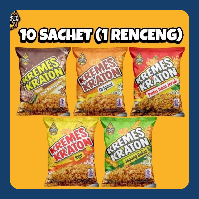 

Kremes Kraton Sachet - 10 x 16g (1 Renceng) Original, Pedas Daun Jeruk, Keju, Jagung Bakar, Sapi Panggang
