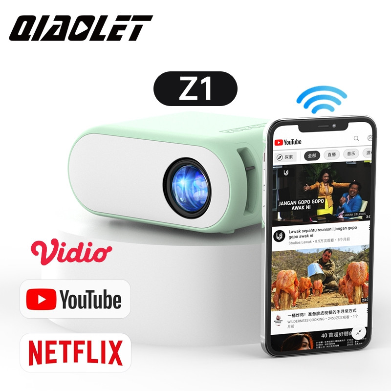 Qiaolet Z1 Proyektor Mini 2600 Lumens Airplay Projector Support 1080P Konek Hp Laptop Android Smart 