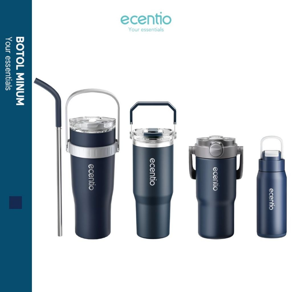 ecentio tumbler minum  stainless 900ml premium anak laki laki botol minum aesthetic besar pria kado 