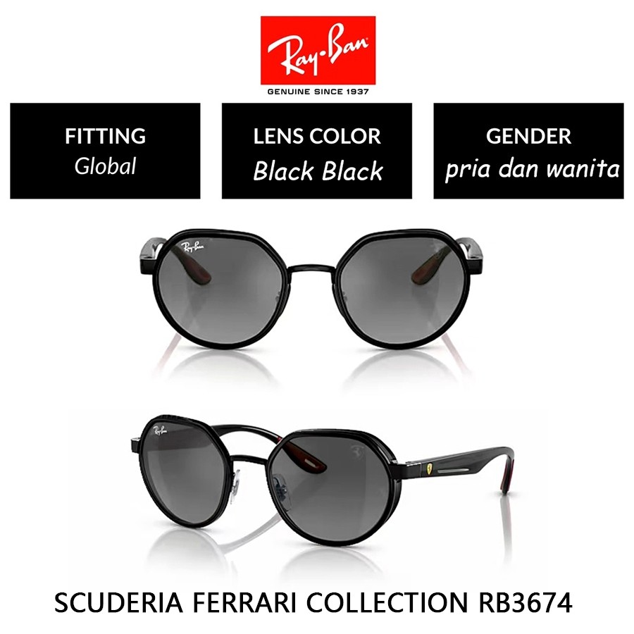New Kacamata Hitam RAY-BAN ORIGINAL 100% SCUDERIA FERRARI COLLECTION RB3674 Sunglasses Black pria wa