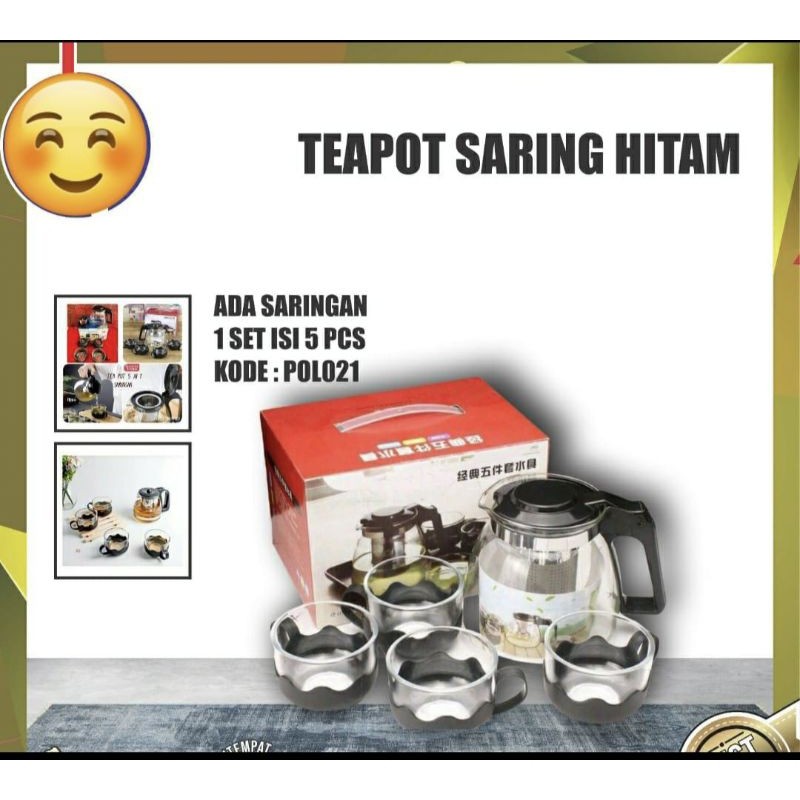 Terbaru Teapot Saring Hitam / Teko Kaca set gelas / kado pernikahan Premium