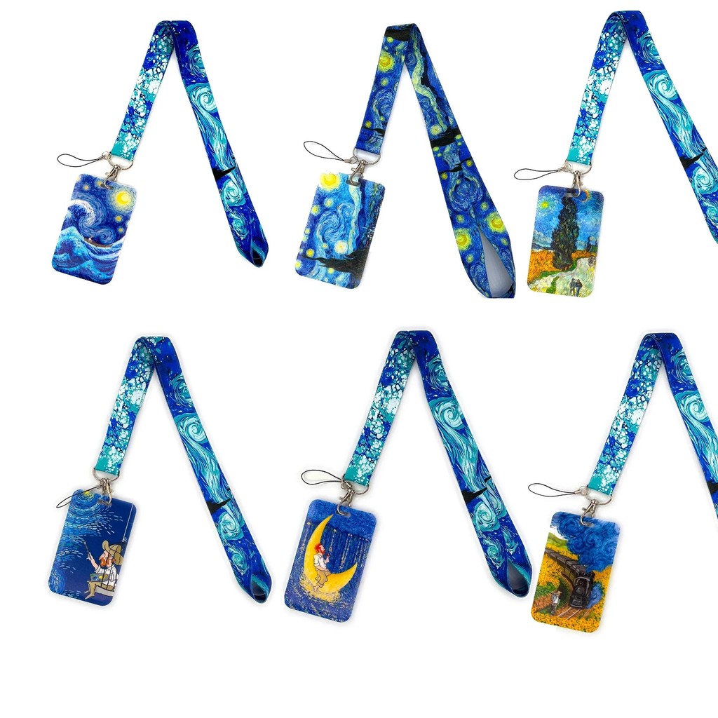 

Van Gogh series Card Holder Retractable Clip Business ID Badge Card Case Reel Yoyo Employee Cards Cover Doctors Hang Certificate