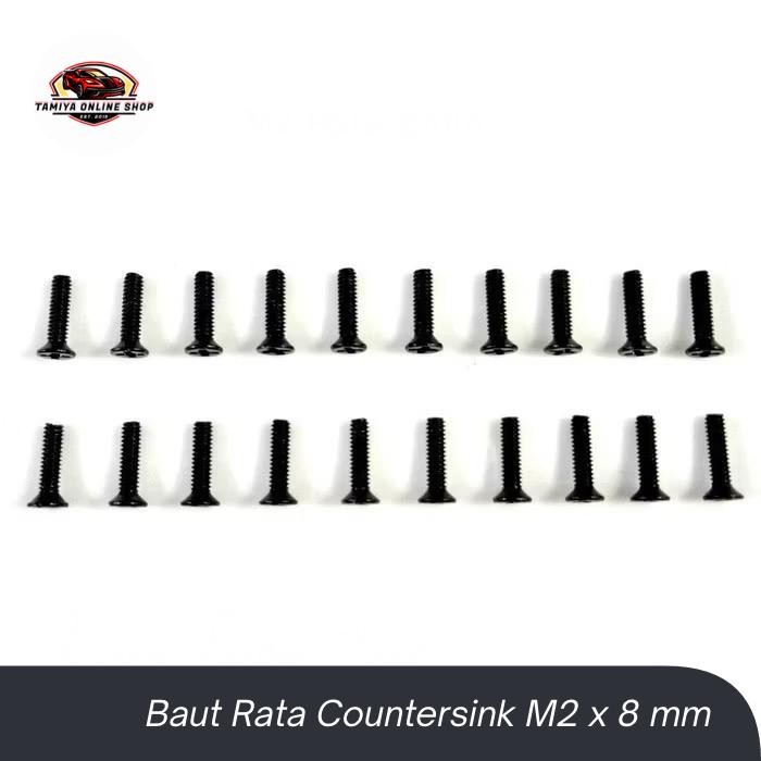 Rep Tamiya Baut Rata Countersink Hitam M2 x 8 mm Screw Baut Rata Hitam M2 x 8 mm - 20 pcs Baut Tamiy