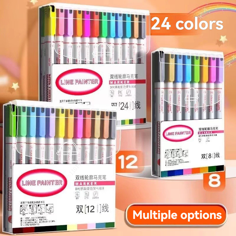 

Double Line Outline Pens,Self-Outline Metallic Markers Glitter Writing Drawing Pens for Card Writing, DIY Art Crafts