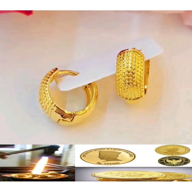 Anting koin jumbo berbahan koin asli anti karat mirip emas asli tampilan elegan