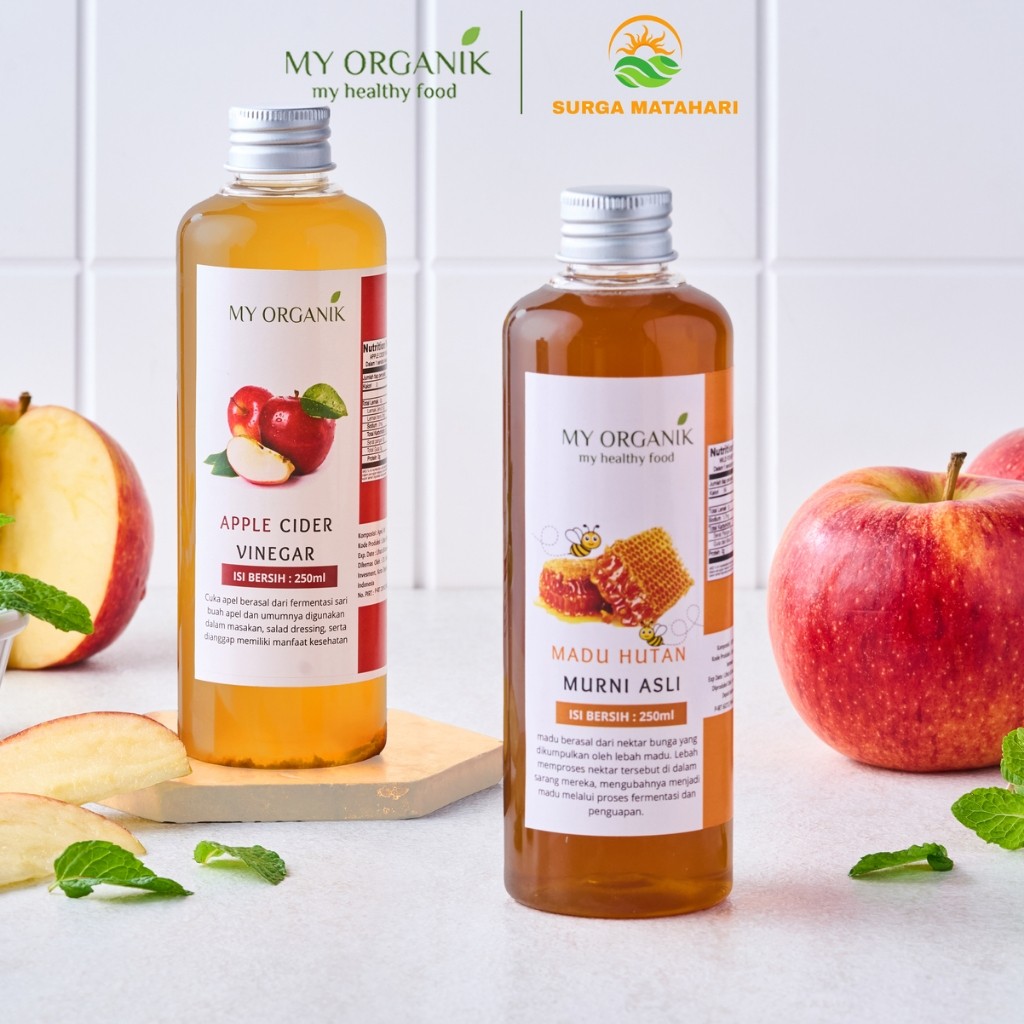 

My Organik Paket Hemat Asam Lambung Cuka Apel Apple Cider With Mother Madu Hutan Organik Murni