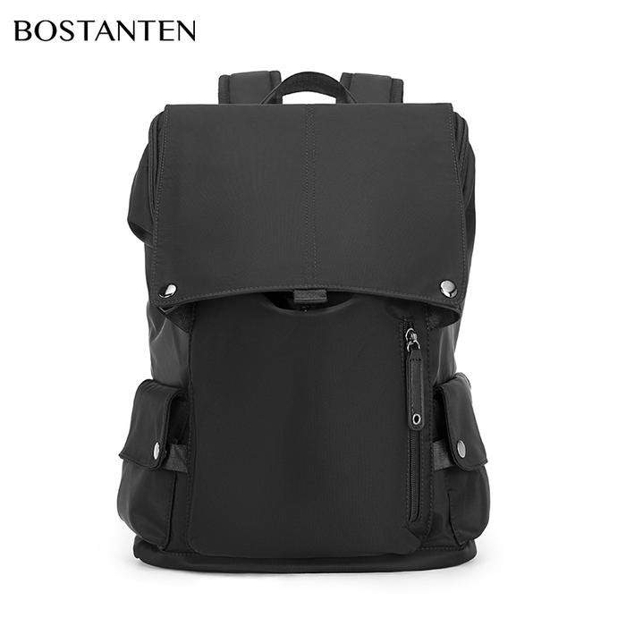 BOSTANTEN Tas Ransel Pria Nilon Tas Rekreasi Tas Mahasiswa Berkapasitas Besar - Hitam